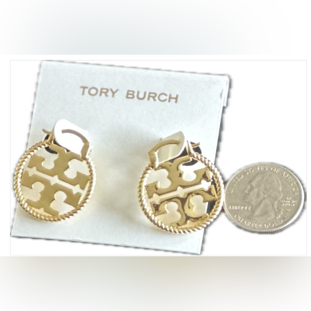 Tory Burch Gold Logo Drop Earrings - Picture 2 of 2